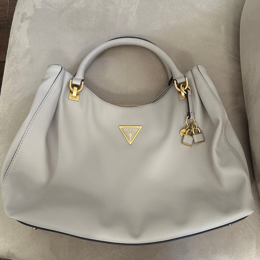 Guess Gray Faux Vegan Leather Women's Satchel  Fashion Bag Fancy Neutral